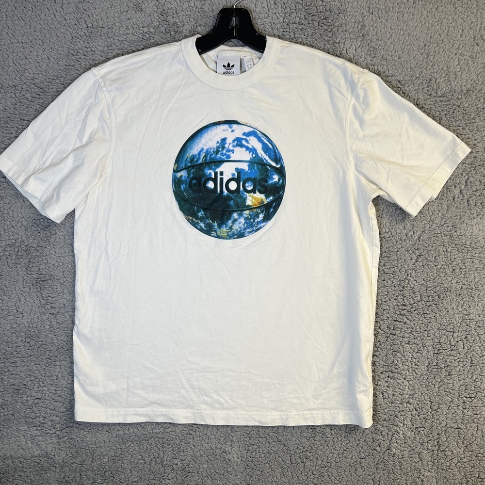 adidas Originals T Shirt Mens‎ Sz L Cream World Basketball Logo Crew Neck Tee